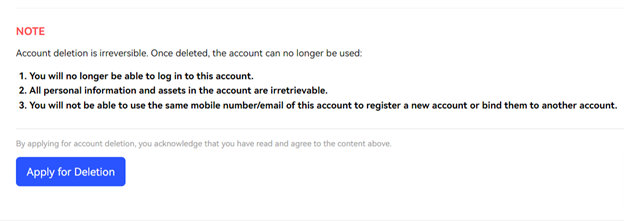 Screen Shot for BingX Account Deletion