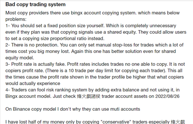 Negative Review about BingX’s Copy Trading System 