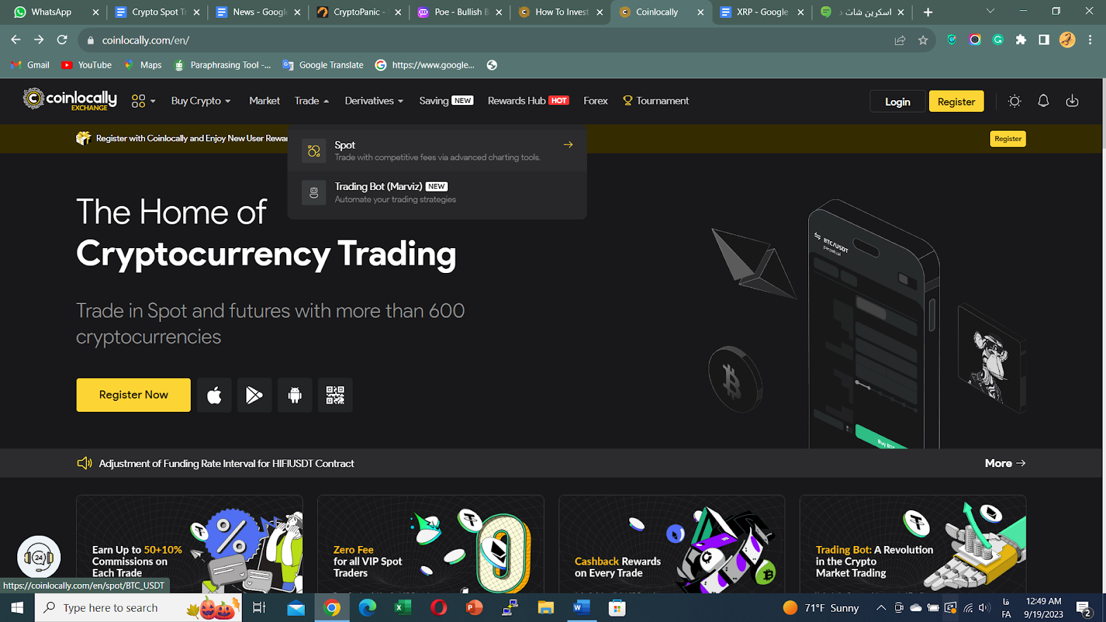 Trading View for Spot Trading on Coinlocally 